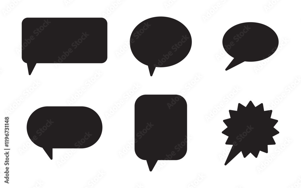 Black speech bubble collection. Speech bubble comic. Set of speech bubble. dialogue box silhouette vector set.
