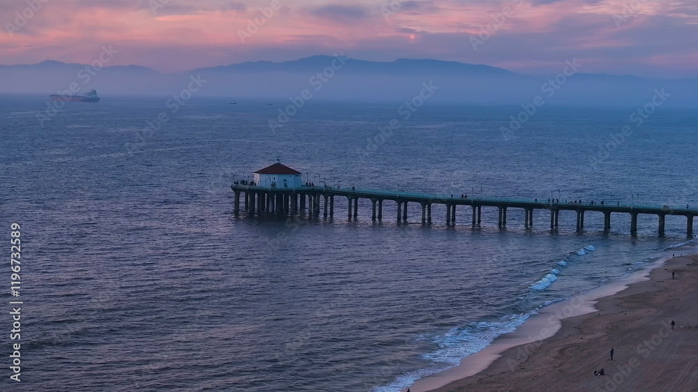Aerial view of Manhattan Beach Pier, Los Angeles, California, United States. Aerial view of Manhattan Beach Pier, Los Angeles, California, United States.