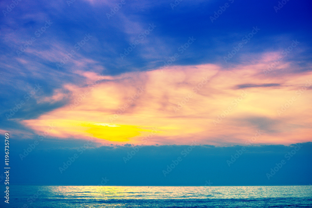 Seascape in the early morning. Beautiful sunrise over the sea