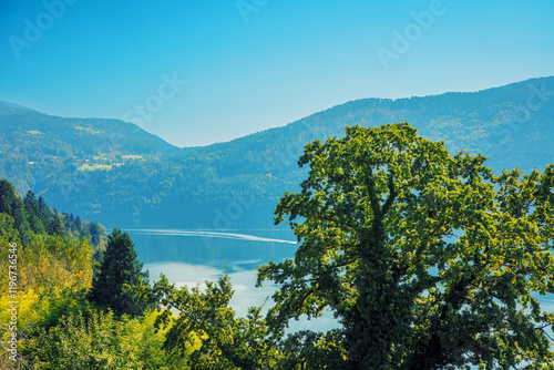 View of a mountain lake in autumn. Millstatt am See, Lake Millstatt in Carinthia, Austria, Europe