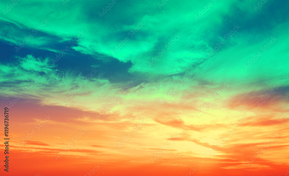 Colorful cloudy sky at sunset. Gradient color. Sky texture. Abstract nature background