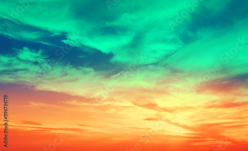 Colorful cloudy sky at sunset. Gradient color. Sky texture. Abstract nature background