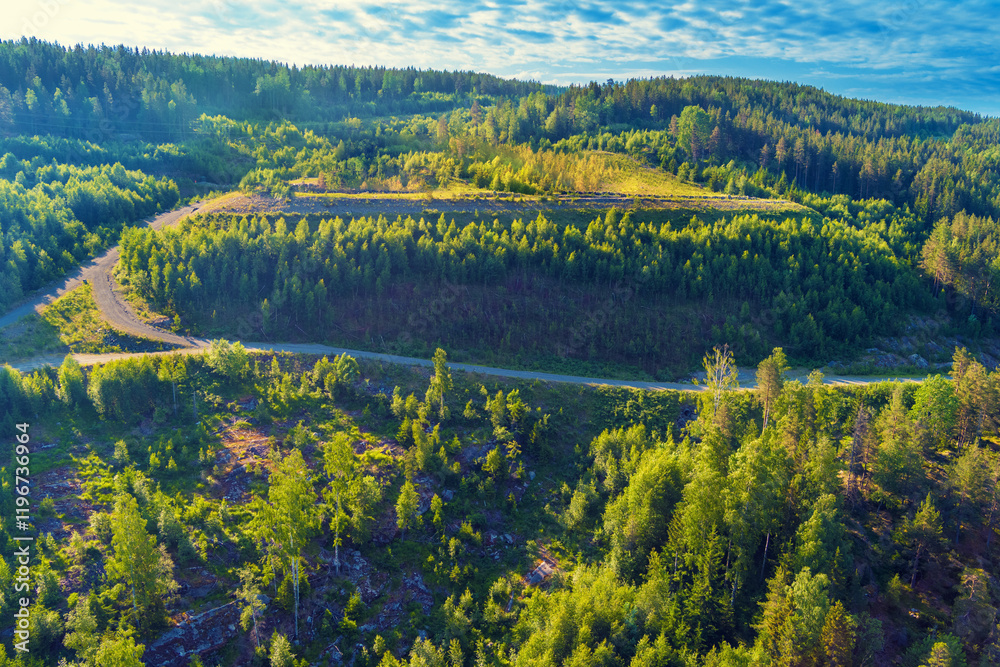 View from above of mountain slope near Lake Mjosa