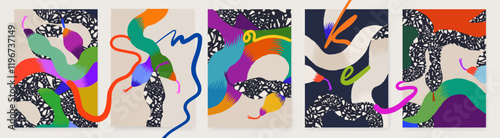 Abstract exotic artistic snake posters. Unique trendy template for your design.