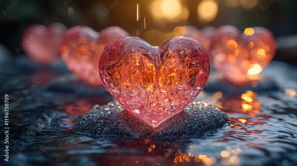 Glowing hearts water reflection sunset romance Glowing hearts water reflection sunset romance