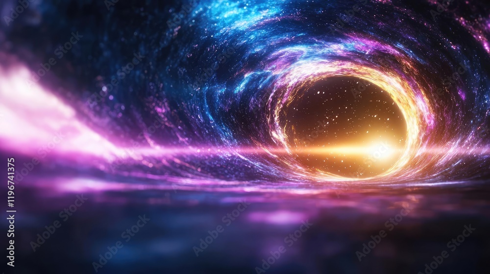 Cosmic wormhole, vibrant nebula, space travel, background stars