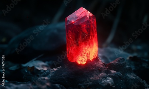 An inanimate object emitting a vibrant red glow in the dark