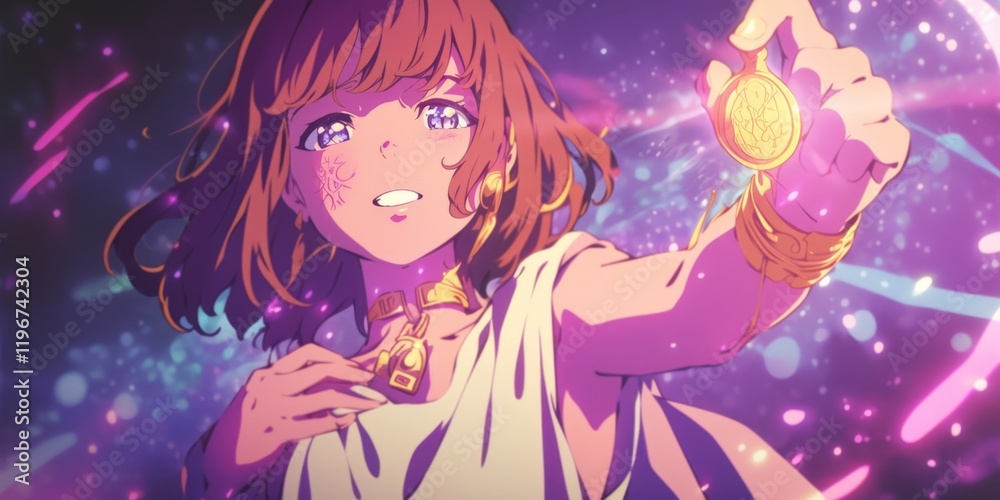 Anime Girl with Golden Amulet - A Magical Fantasy Anime Girl with Golden Amulet - A Magical Fantasy