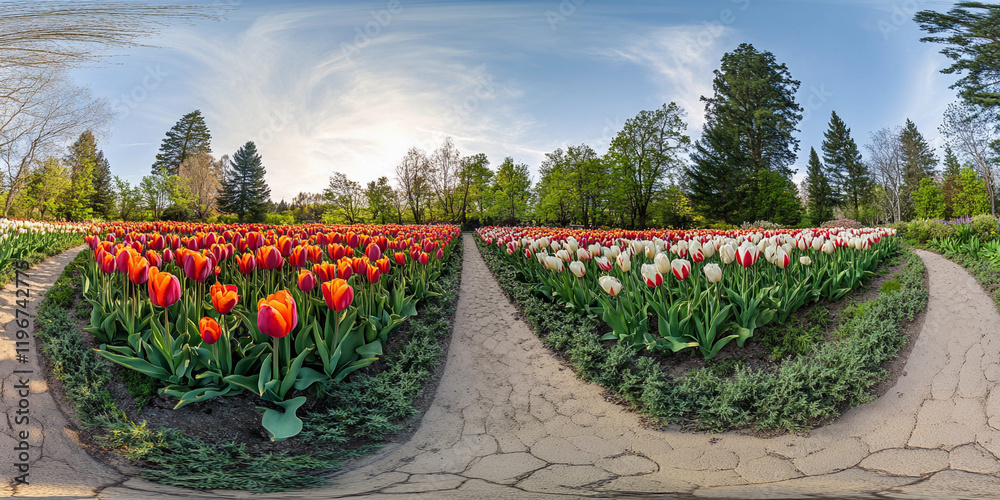 Obraz premium Colorful tulip garden in springtime bloom