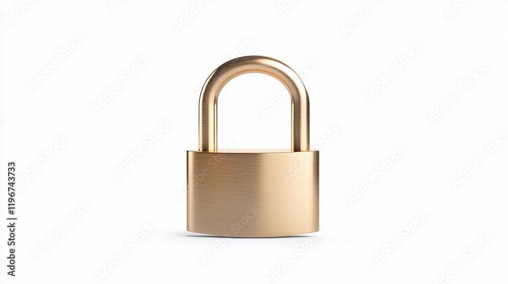 Golden padlock isolated on white background.