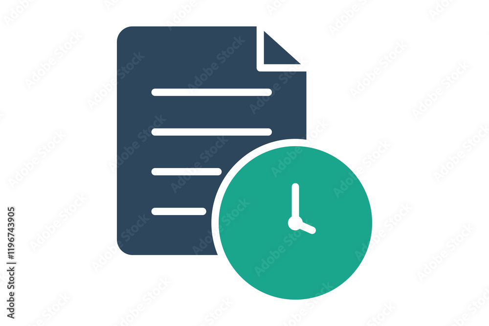 History icon. solid icon style. document with clock. icon related to time and date. time elements vector illustration History icon. solid icon style. document with clock. icon related to time and date. time elements vector illustration