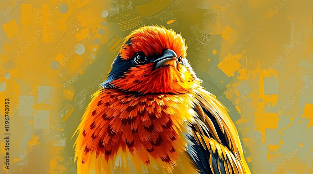 Fototapeta premium Vibrant orange bird portrait, digital painting.