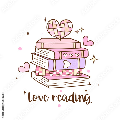 Draw vector illustration valentine book Lover bookish Love reading Printable for shirt Doodle cartoon style