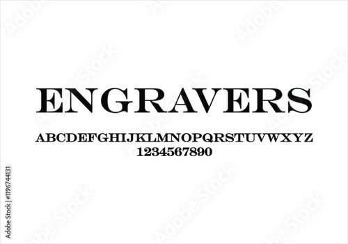 Engravers font for logo and headline. Isolated vector typeset