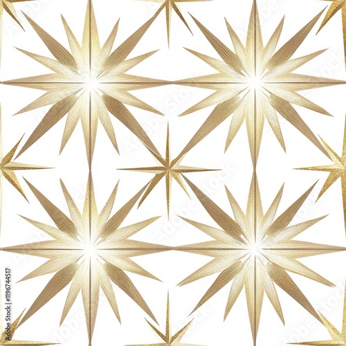 sophisticated star design pattern, shimmering gold elements, bright white canvas, modern celestial arrangement, elegant festive artwork, minimalist sparkle illustration