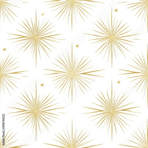 refined golden starburst pattern, delicate sparkle artwork, clean white background, modern cosmic design, minimal holiday illustration, repeating stellar motif