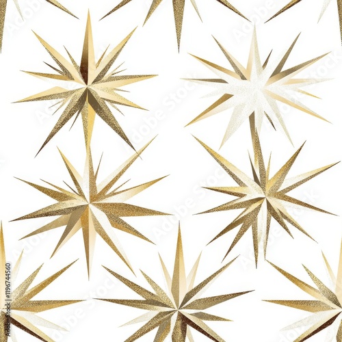 sophisticated star design pattern, shimmering gold elements, bright white canvas, modern celestial arrangement, elegant festive artwork, minimalist sparkle illustration