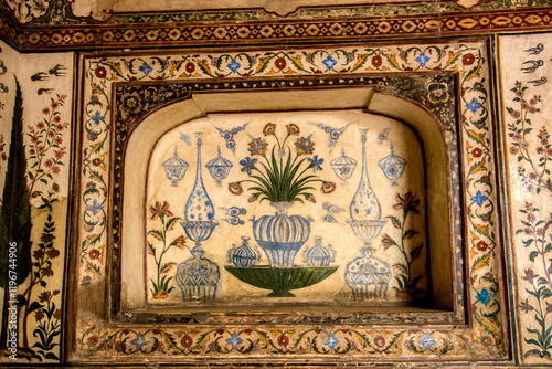 Detail of decoration and on the wall of Itmad-Ud-Daulah's tomb, Agra, Uttar Pradesh, India.