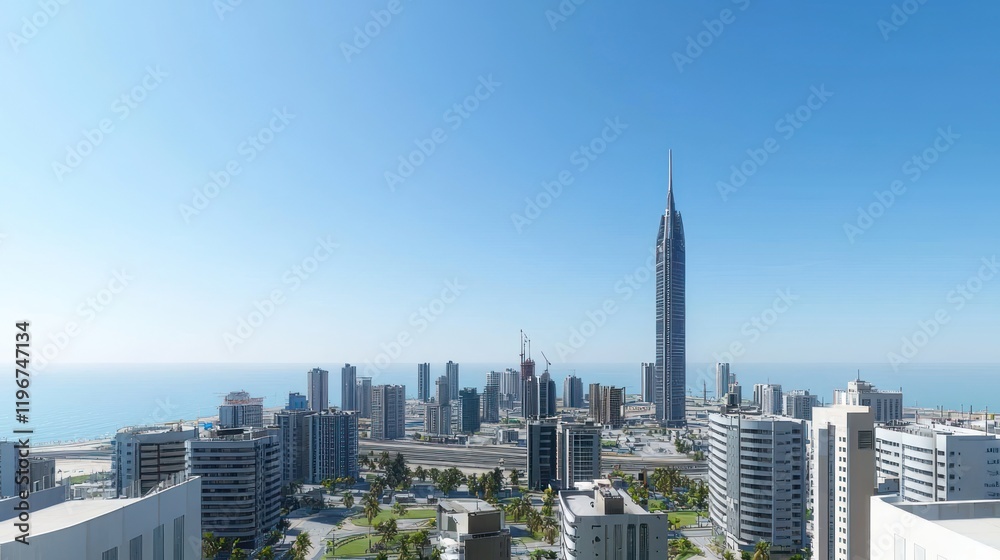 Obraz premium Coastal City Skyline with Modern Skyscrapers
