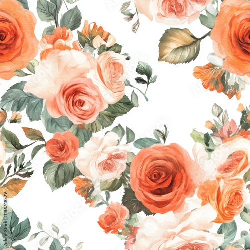 contemporary botanical heart, loose watercolor roses, coral and blush florals, minimalist green leaves, modern spring design, gentle color transitions, abstract flower pattern, artistic garden