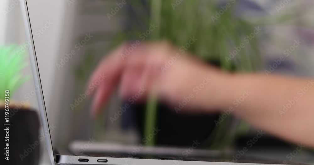 typing and shut down computer. powering off laptop. shutting down ...