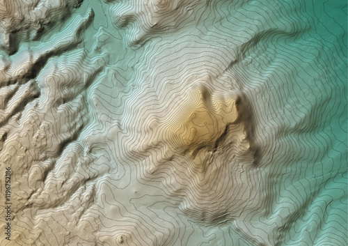 Concept de fond géographique - Topographie et hydrographie - Vue aérienne de la topographie d'un territoire montagneux - Rendu 2d modèle numérique de terrain