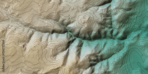 Concept de fond géographique - Topographie et hydrographie - Vue aérienne de la topographie d'un territoire montagneux - Rendu 2d modèle numérique de terrain photo