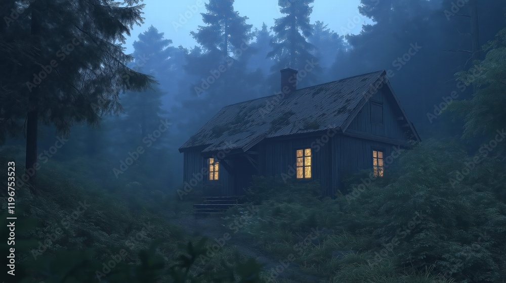 Mysterious Cabin in a Twilight Forest Mysterious Cabin in a Twilight Forest