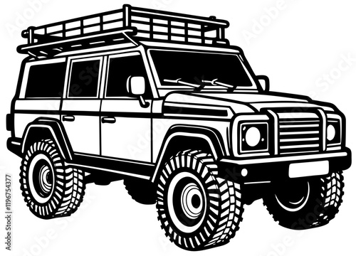 Off-Road SUV Silhouette with Roof Rack - Adventure Vehicle Vector Art