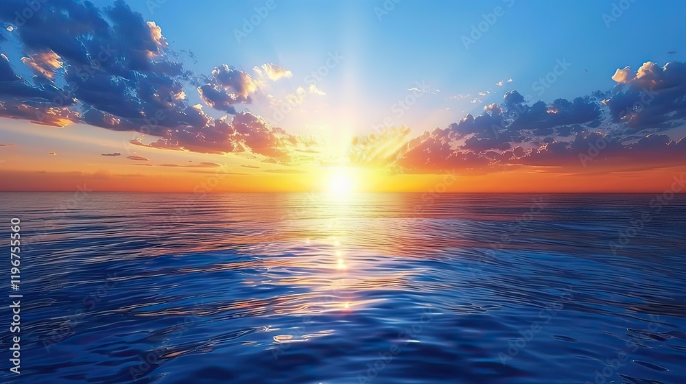 Fototapeta premium A scenic horizontal landscape of a sunset over the ocean.