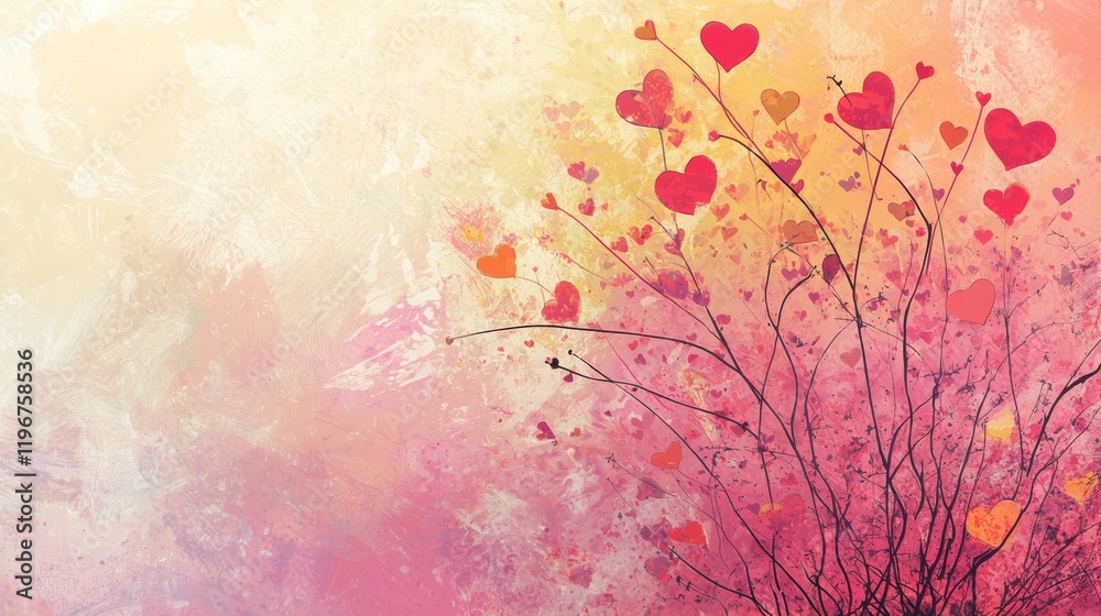 Fototapeta premium Beautiful heart-shaped flowers bloom against a colorful background of soft pastel hues during a serene afternoon