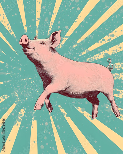 Picture of cute pig, pork, processed food, photograph or illustrator for advertising