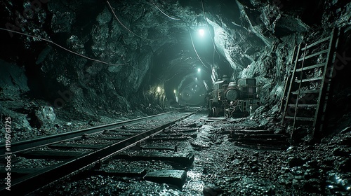 Underground Mining Tunnel with Rails 16k Resolution photo