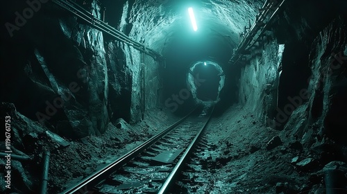 Underground Mining Tunnel with Rails 16k Resolution photo