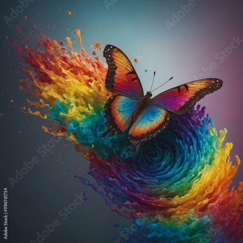 A butterfly with swirling rainbow gradients creating a 3D illusion.
