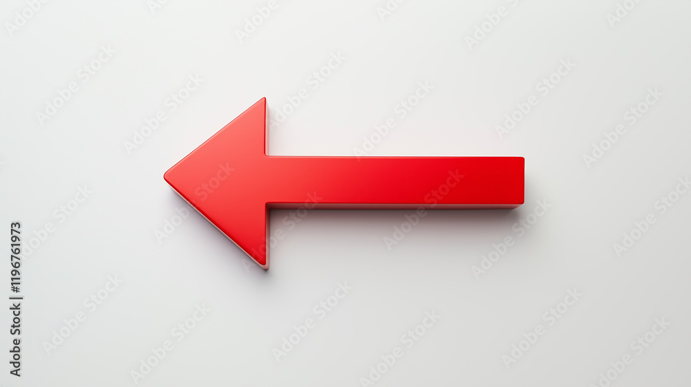 3D red arrow pointing to the left on a white background, minimalist style, simple design 3D red arrow pointing to the left on a white background, minimalist style, simple design