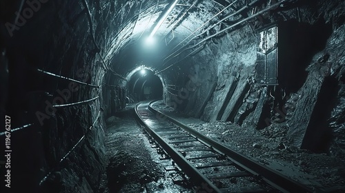 Underground Mining Tunnel with Rails 16k Resolution photo