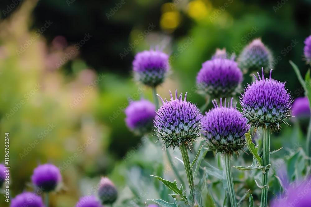 Fototapeta premium Impressionistic Purple Thistle Flowers in Soft Light