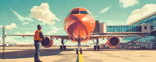 Airport ground crew worker checking airplace photo