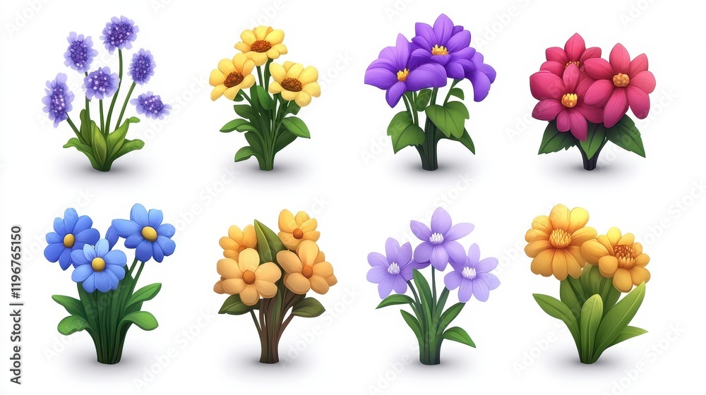 Obraz premium Colorful Collection of Cartoon Flower Illustrations for Design Use