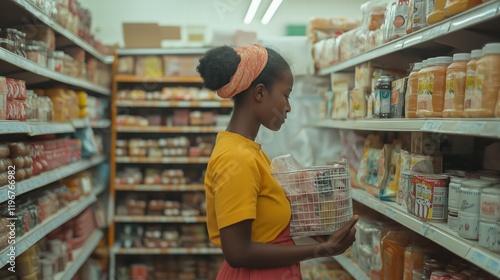 Wallpaper Mural Young Woman Shopping in Grocery Store Aisle Torontodigital.ca