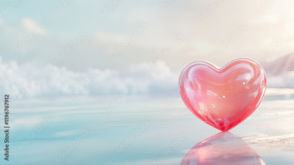 Fototapeta premium A heart made of glass is floating on the surface of a body of water. Concept st valentin
