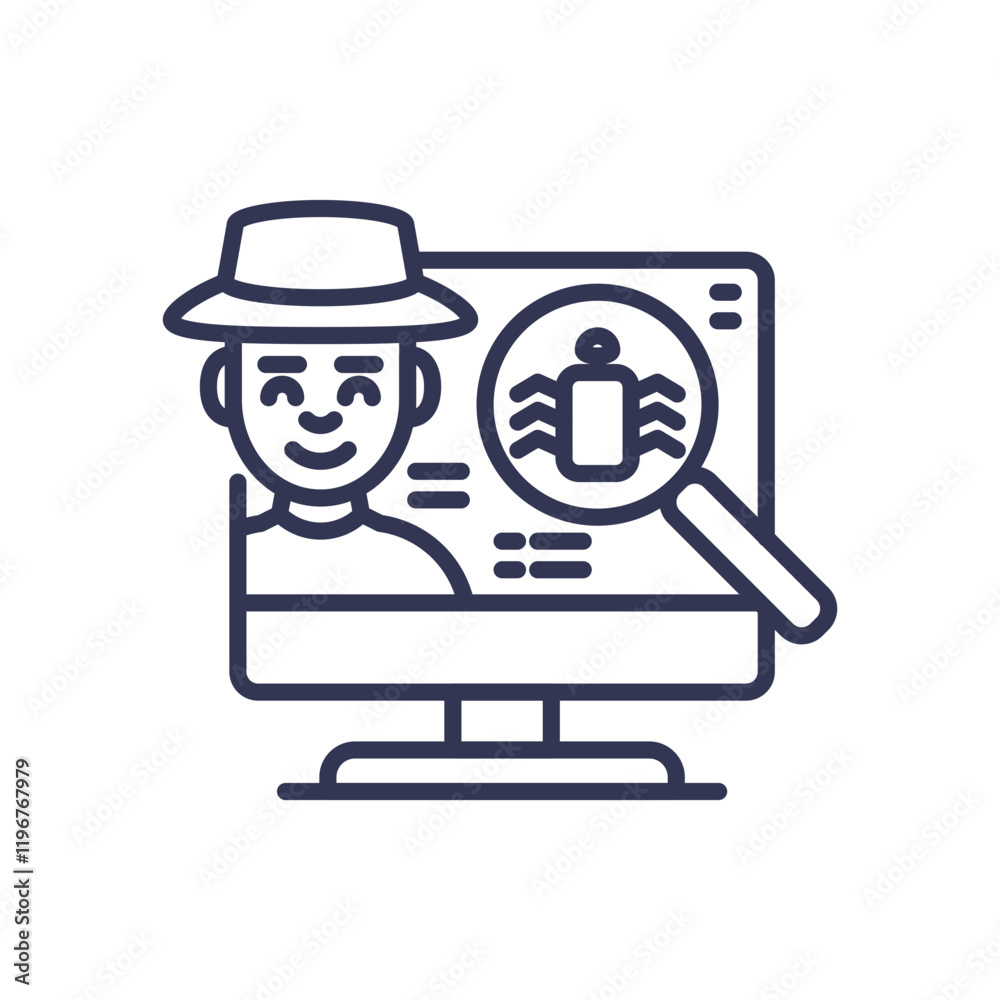 Illustration of a person with a magnifying glass on a bug, symbolizing bug testing. Illustration of a person with a magnifying glass on a bug, symbolizing bug testing.