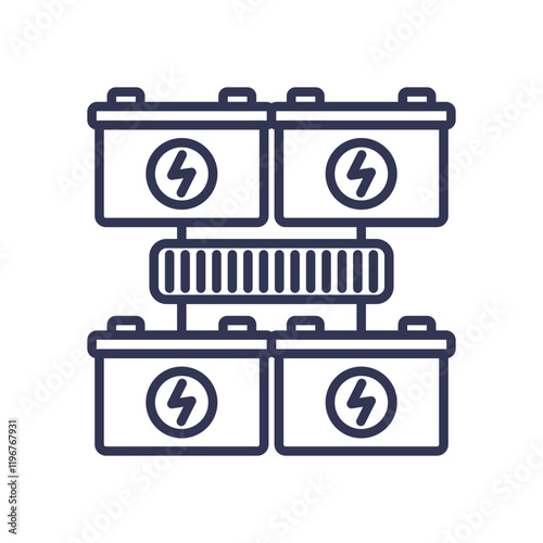 Illustration of interconnected batteries symbolizing energy capacity and storage.