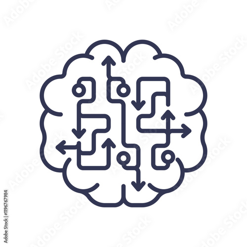 Brain with arrows symbolizes cognitive automation and decision-making processes.