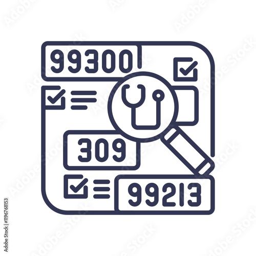 Illustration of CPT codes with a magnifying glass and checkmarks, symbolizing medical billing and coding.