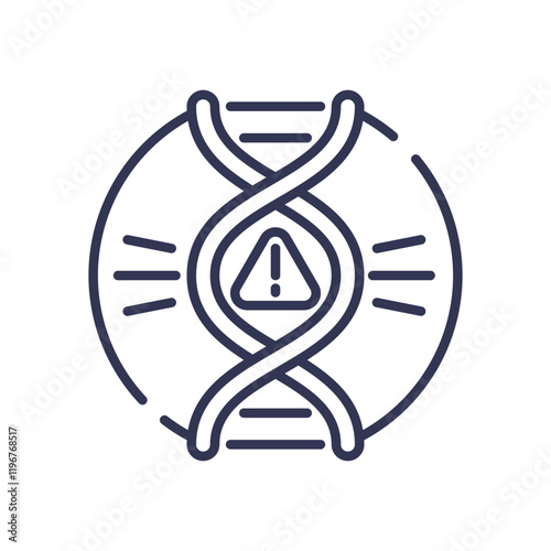DNA strand with warning symbol, highlighting genetic risks.