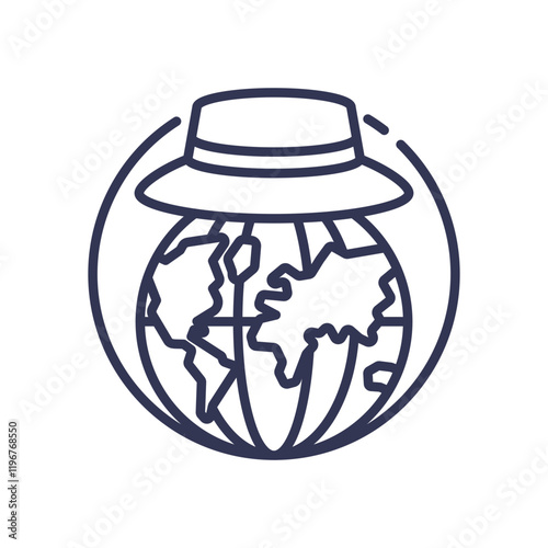 A globe with a hat symbolizes global security and intelligence.