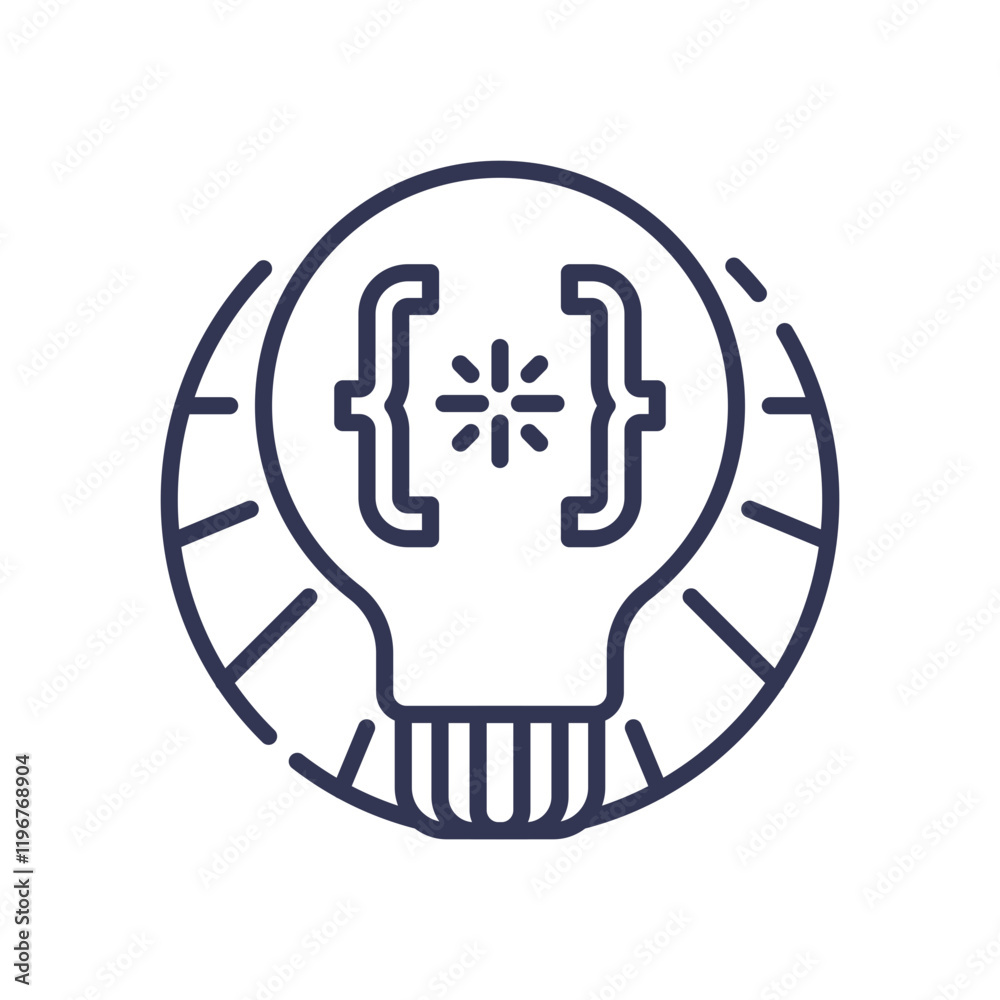 Obraz premium Light bulb with code brackets symbolizes tech innovation and creativity.