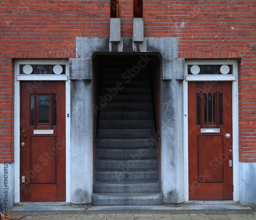 Amsterdam Jan van Galenstraat House Entrance Steps and Wooden Doors, Netherlands photo